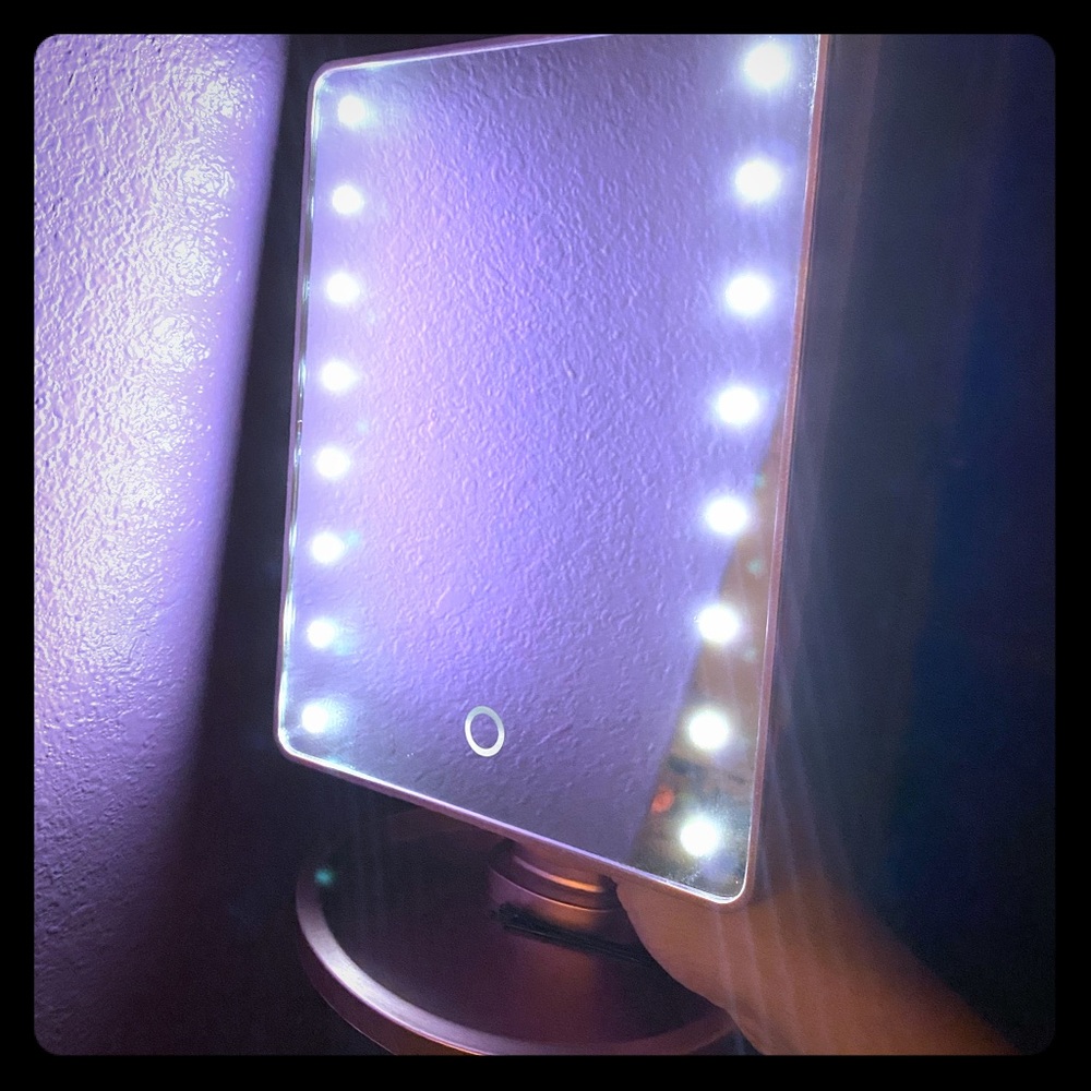 Small desk lighted mirror